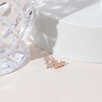PAVOI 14K Gold Plated 925 Sterling Silver CZ Simulated Diamond Earrings | Dainty Geometric Shape Mini Bar Stud Earrings for Women - color: Rose Gold, style: Offset