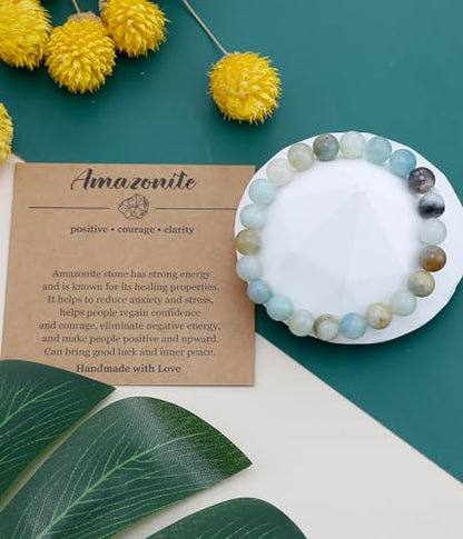 BOMAIL Natural Stone Beaded Bracelet for Women Men | 8mm Round Beads,Healing Crystal,Semi-Precious Gemstone,Yoga,Stretch,Bracelets Jewelry Gift - color: Amazonite