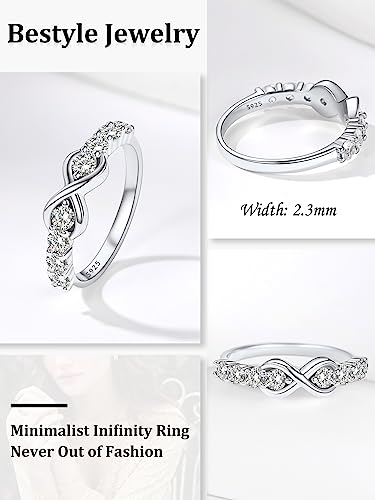Bestyle Simple S925 Sterling Silver Infinity Rings Cubic Zirconia Rings, Nice Cute BFF Friendship Rings, Dainty Eternity Promise Wedding Bands Perfect Every Day Ring, Size 4-12, Words Engavable - color: 01. Infinity with White Created Diamond