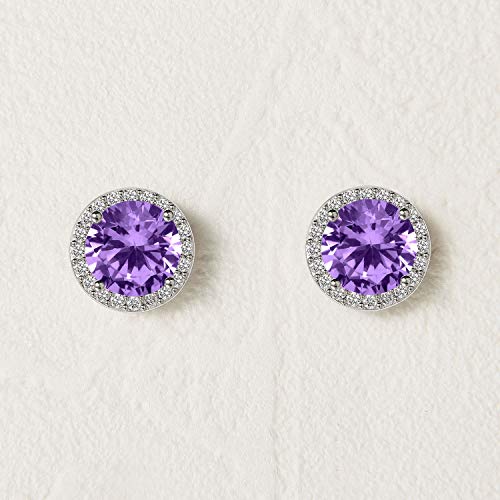 SWEETV Cubic Zirconia Stud Earrings, 8mm Round Cut, Rhinestone Hypoallergenic Earrings for Women & Girls | 9mm Round Cut Hypoallergenic 925 Sterling Silver Stud Earrings for Bridal Bridesmaid Prom Weddings Parties,Silver - color: 09.Violet