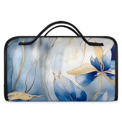 Blue Gold Leave Hanging Roll Up Cosmetic Bag with 4 Removable Storage Bags Waterproof Foldable Toiletry Kit for Women - color: Multicolor 1