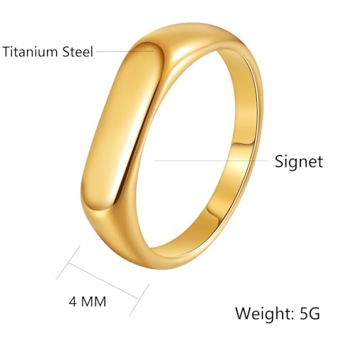 Mens Stainless Steel Plain Signet Rings 4/7/10/14MM Rectangular Pinky Rings | High Polish Classic Blank Thumb Rings, Everyday Comfit Wear, Gift for Men - color: Gold04