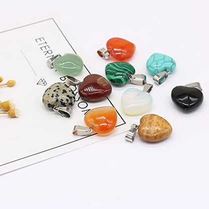 LHJ 20 Pcs Natural Stone Pendants Heart Shape Crystal Quartz Agate Charms for Jewelry Making Necklace Bracelet - color: Heart C