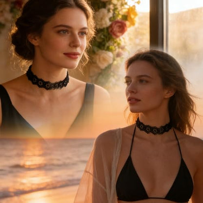 10Pcs Black Choker Necklace for Women, Adjustable Lace Necklace Set, Gothic Punk Style Collar Necklace Fashion Accessories,Multi-Layered Women's Pendants for Valentine's Day Gift