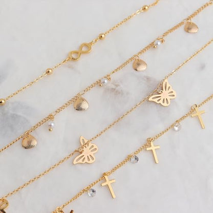 Sonateomber Gold Waterproof Ankle Bracelets for Women, Dainty Cute Adjustable Foot Non tarnish Anklets Summer Beach Jewelry Gifts - color: Inifinity