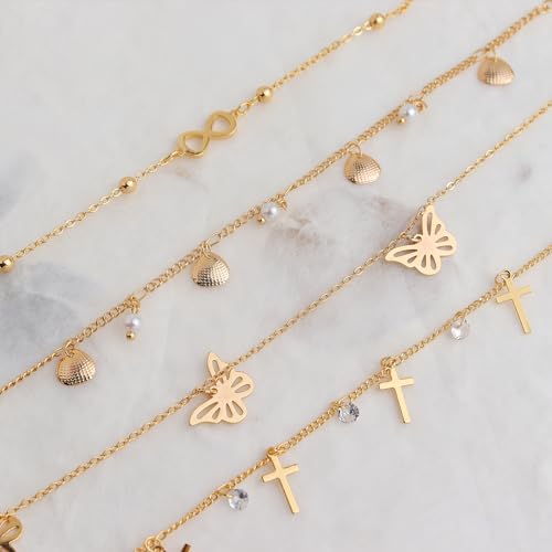 Sonateomber Gold Waterproof Ankle Bracelets for Women, Dainty Cute Adjustable Foot Non tarnish Anklets Summer Beach Jewelry Gifts - color: Shell