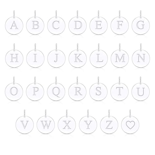 Sterling Silver Mini Initial Disc Round Charm Pendant for Women - color: J