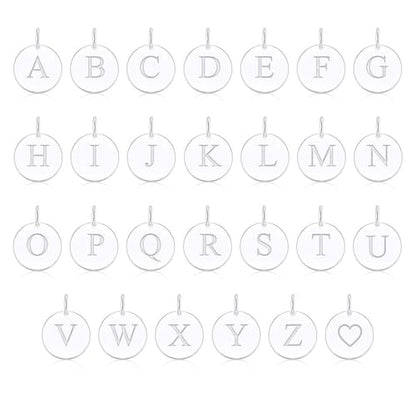 Sterling Silver Mini Initial Disc Round Charm Pendant for Women - color: J