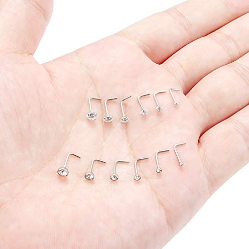 20G 1.5mm 2mm 2.5mm 3mm 3.5mm 4mm Opal Clear Diamond CZ Nose L Shaped Studs Rings Piercing Jewelry 4-20PCS - color: 12PCS - Silver