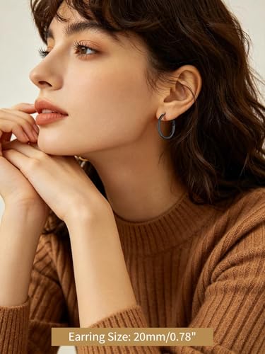 FindChic Thin Hoop Earrings for Women,Silver/Black/Gold Plated 20-100mm - color: Black, size: 20mm