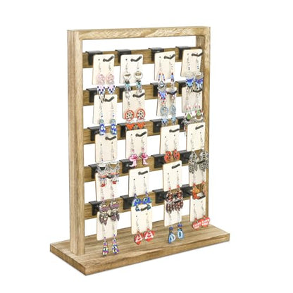Ikee Design Wooden Jewelry Earring Display Rack, 20 Removable Metal Hooks | Wooden 5 Tiers Jewelry Display Rack with Hooks: Comes with 20 removable metal hooks for earrings, earring cards, bracelets. - color: 4) Oak