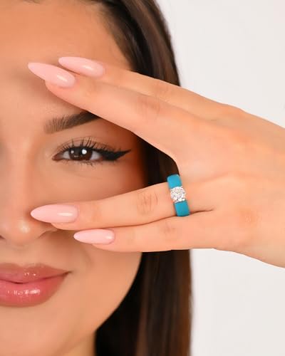 Rinfit Silicone Ring with Stone, Round Cut CZ | AAAAA Grade Cubic Zirconia, Solitaire Engagement Ring for Her, Flexible Rubber Wedding Band for Women, Patented Design - color: Pack Q: Ocean / Rose Gold
