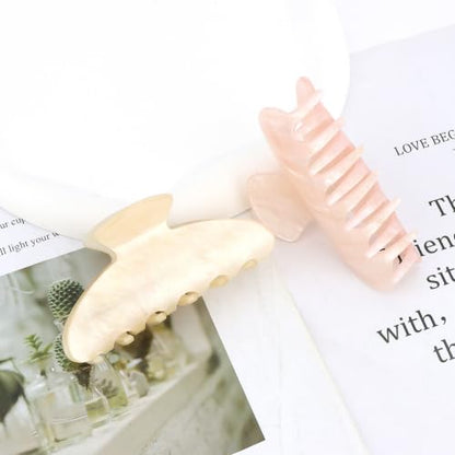 2Pcs Hair Claw Clips for Women Hair Accessories Daily Gift - color: Pink and Cream Yellow