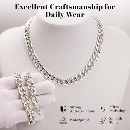 WomenGifts Cuban Link Chain Necklace for Women, Waterproof 14k Gold Silver Plated Chain Choker, Non Tarnish Stainless Steel Jewelry, 3.5/5/6/8/11mm,14/16/18 Inch Thin&Chunky&Thick - color: Silver, style: 11MM-14"