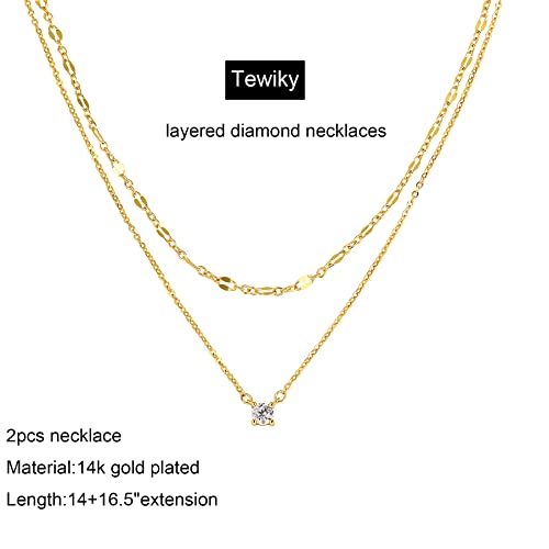 Tewiky Dainty 14k Gold Plated/Silver Cubic Zirconia Necklaces for Women, Simple CZ Jewelry Necklaces Trendy Gifts - color: Gold layered lace CZ