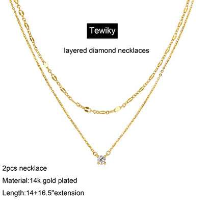 Tewiky Dainty 14k Gold Plated/Silver Cubic Zirconia Necklaces for Women, Simple CZ Jewelry Necklaces Trendy Gifts - color: Gold layered lace CZ