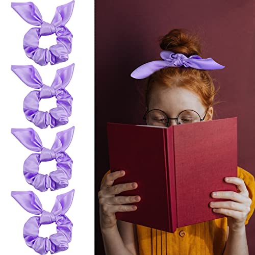 20 Pack Purple Scrunchies for Women - Satin Silk Hair Ties with Bow for Thick Hair, Cute Ponytail Holders and Ribbon Accessories - color: Purple