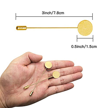 60Pcs Flat Round Tray Lapel Pin for Craft,Gold Safety Stick Pins Stainless Steel Brooch Pin Needle Suit Tie Hat pin Scarf Badge for DIY Costume Jewelry Making Accessories - color: Gold