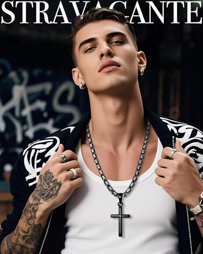 Exquisite Cross Necklace for Men and Women, Silver/Gold/Black Cross Chain with Top-grade 316L Stainless Steel Cross Pendant, 18-24 Inch Box/Byzantine Chains - color: Mystic Black, size: 0 Inch=No Chains, style: Only Big Pendant