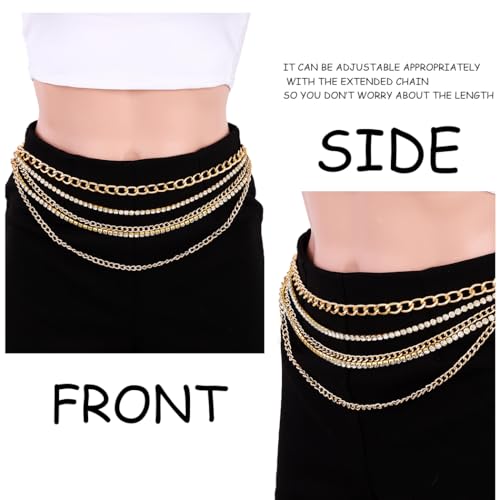 Rhinestone Sparkly Waist Chain Gold Layered Waist Chains Crystal Belly Chain Tassels Body Jewelry for Women