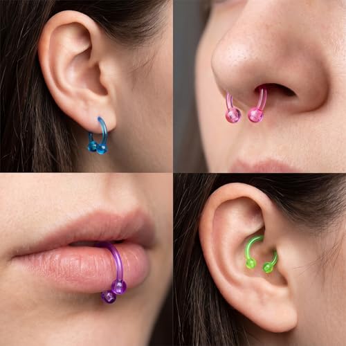 Lusofie 16G Septum Ring Acrylic Horseshoe Nose Eyebrow Lip Ring,Multi-color | Flexible, Septum Ear Cartilage Helix Tragus Earrings, Earrings Piercing Retainer, for Women Men
