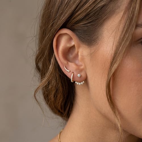Gelbesty Gold Stud Earrings Set for Women, 3 Pairs Huggie Hoop Jacket Studs Earring Stacks - color: Gold