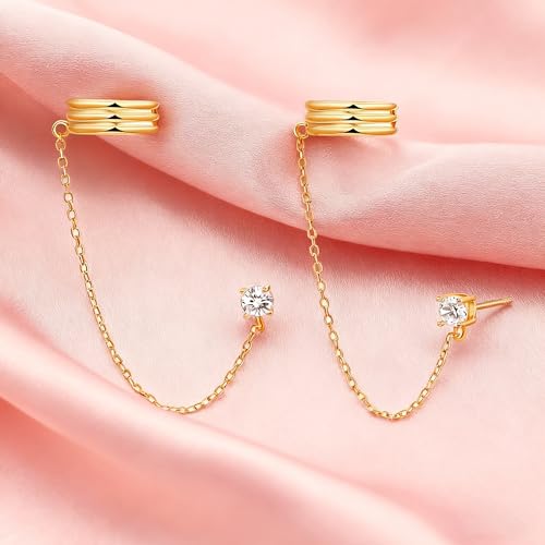 Ear Cuff Stud Earrings for Women Tassel Drop Dangle Hoop Clip Earrings Trendy Chain Climber Crawler Earrings Cubic Zirconia Huggie Hoop Cartilage Earring Fashion Jewelry Birthday Party - color: AG