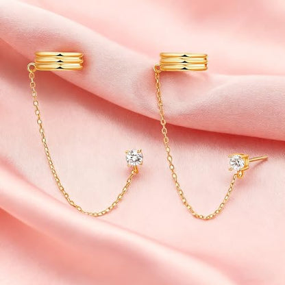 Ear Cuff Stud Earrings for Women Tassel Drop Dangle Hoop Clip Earrings Trendy Chain Climber Crawler Earrings Cubic Zirconia Huggie Hoop Cartilage Earring Fashion Jewelry Birthday Party - color: AG