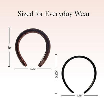 Kitsch Velvet & Satin Headbands for Women - Black & Chocolate, 2pc Set | Non Slip, Soft and Lightweight – Stylish Headbands for Girls with Chic Neutral Shades – Ideal Gifts for Women - color: Black & Chocolate