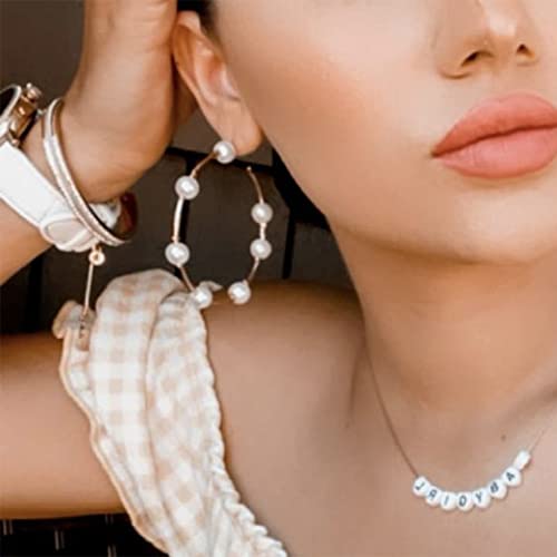 Doubnine Large Hoops Super Huge Circle Pearls Earrings Thin Dangle Gold Silver Elegant Wedding Women Accessories Jewelry Gift for Her - size: 60 mm Gold