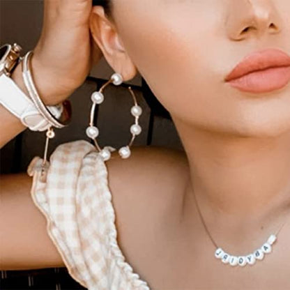 Doubnine Large Hoops Super Huge Circle Pearls Earrings Thin Dangle Gold Silver Elegant Wedding Women Accessories Jewelry Gift for Her - size: 60 mm Gold