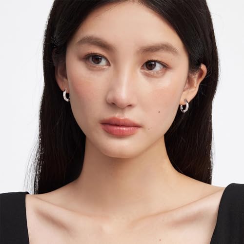 Dainty Gold Huggie Hoop Earrings for Women - 18K Gold Plated Cubic Zirconia Lightweight Mini Double Hoops Earrings for Everyday Wear - style: Small Hoops Earrings Silver