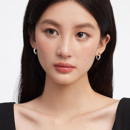 Dainty Gold Huggie Hoop Earrings for Women - 18K Gold Plated Cubic Zirconia Lightweight Mini Double Hoops Earrings for Everyday Wear - style: Small Hoops Earrings Silver