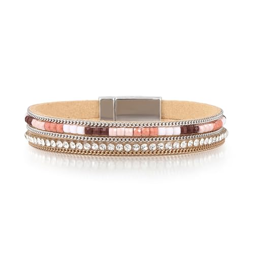 Edoneery Leather Wrap Bracelets for Women, Boho Layered Cuff Bangle | Multi-layer Leather Cuff, Daily wear, Stackable Bangle, Easy on-off, Western Jewelry Gifts for Women - color: Boho-1