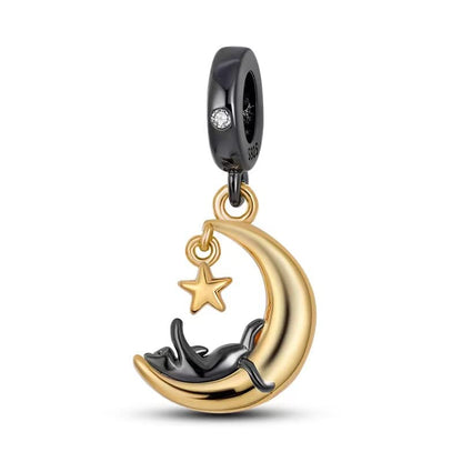 Pandach 925 Sterling Silver Charms for Bracelet&Necklace Dangle Pendant Bead with 5A Cubic Zirconia Stones,Jewelry Beads Gifts for Women - style: Kitten and Moon Charm