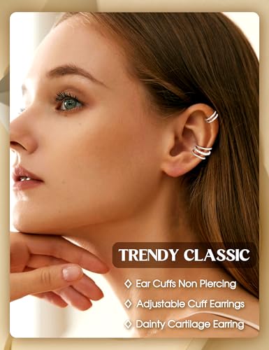 LOLIAS 4 Pairs Ear Cuffs Non Piercing - 14K Gold Plated Ear Cuff Earrings for Women Ear Cuff for Non Pierced Ears Clip on Cartilage Earring Adjustable Fake Earrings Set - style: CZ-Silver Plated