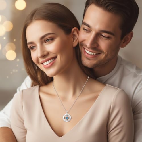 Compass Necklace for Women Wife Girlfriend Mom Daughter Gifts | S925 Silver Jewelry For Anniversary 18K Rose Gold Gifts For Birthday Christmas Mothers Valentines Day 12 Birthstones - style: 12-December-Silver