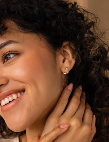 Small Chunky Hoop Earrings for Women Gold Huggie Earrings | 14K Gold Plated Non Tarnish, Hypoallergenic 925 Silver Post, Small Thick Huggie Hoop Earrings, Lightweight Small Hoops - color: Gold, size: 8mm(mini)