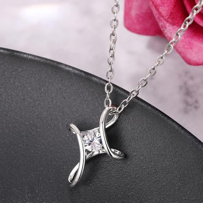 Dainty Cross Pendant Necklace Women’s Engagement Jewelry with Chic Shiny CZ - color: Silver Color