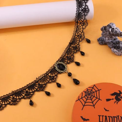 CSIYANJRY99 Gothic Choker Necklace for Women Halloween Red Crystal Vampire Choker Steampunk Lace Choker Witch Costume Accessories - style: Crystal tassel