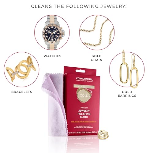 CONNOISSEURS - Extra Large Polishing Cloth Bundle - (2 Pack) 14x14 Inches | Premium Edition - For Silver & Gold Jewelry - Ultrasoft Fabric with Anti-Tarnish Formula - style: 14 x 14 Inches - 2 Cloth - Silver and Gold