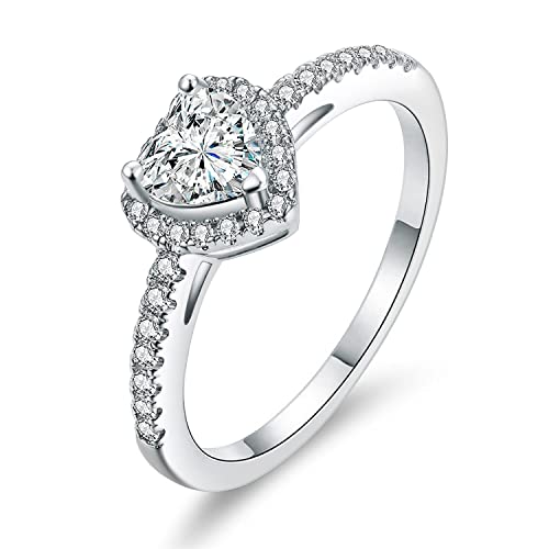 MDFUN Luxurious 18k Gold Plated Cubic Zirconia Wedding Engagement Rings Eternity Bridal Band Halo Rings - color: B-white gold plated