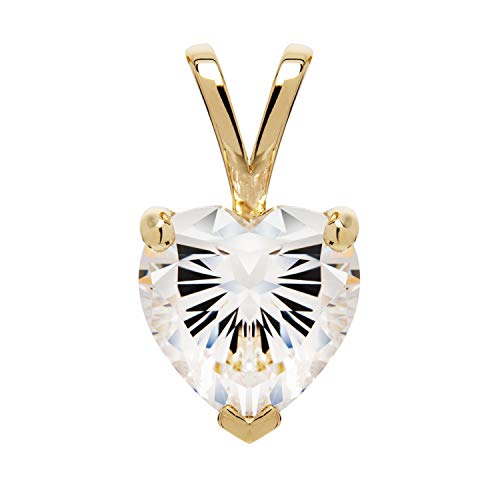Everyday Elegance Solid 14K Gold Cubic Zirconia Solitaire Pendant Necklace for Women Heart, Princess, Round, Oval, Emerald, Pear & Cushion Cut 1 or 2 CTW | .60mm Thick 16" 18" Length Box Link Chain - color: 14K Yellow Gold, size: Pendant Only - 2.0 CTW, s