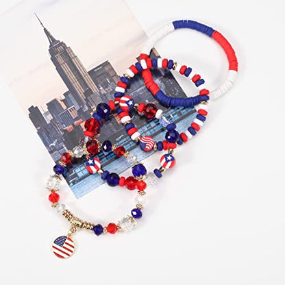 Ardorchid Halloween Bracelets for Women Pumpkin Ghost Steleton Bat Skull Beaded Stackable Stretchy Bracelet Rugby Thanksgiving Christmas Heishi Bracelets - color: USA Flag Bracelets-B