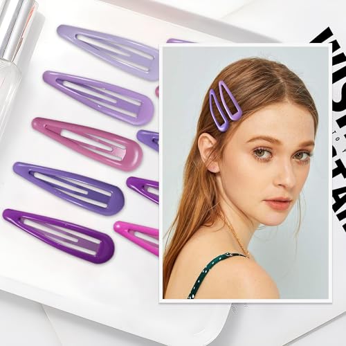 24 PCS 2.36 In Metal Snap Hair Barrettes For Women Water Drop Shape Hair Clips For Thick Thin Fine Hair,Bright Pink Purple - color: Bright Pink Purple
