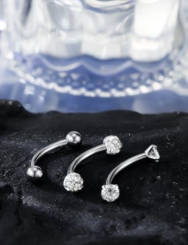 18G 16G 14G Eyebrow Ring Piercing Jewelry Surgical Steel Internal Thread Vertical Labret Lip Ring Rook Daith Earrings Belly Button Ring Piercing Jewelry for Women Men CZ Silver Black Gold - color: Silver, size: 18G, 10mm Length