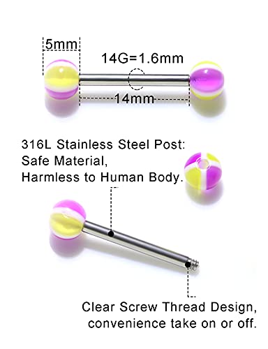 100pcs 14g Tongue Rings Nipple Rings for Women Men Surgical Stainless Steel Tongue/Nipple Piercing Jewelry Plastic Metal Tongue Ring 16MM Acrylic Straight Barbells Body Piercing Jewelry - color: A-100PCS Metal Tongue/Nipple Rings 14mm