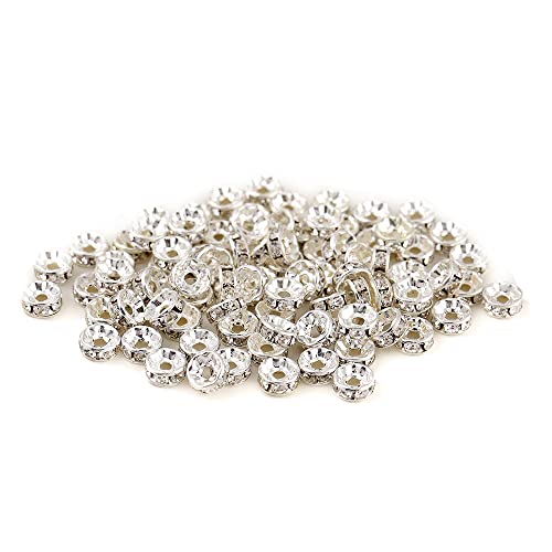 200PCS Rondelle Spacer Beads 4mm Silver Plated Czech White Crystal Rhinestone for Jewelry Making - color: 200Pcs Silver Plated/White, size: 4mm