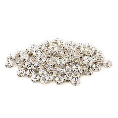 200PCS Rondelle Spacer Beads 4mm Silver Plated Czech White Crystal Rhinestone for Jewelry Making - color: 200Pcs Silver Plated/White, size: 4mm