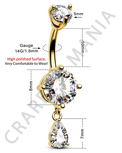 Belly Button Ring Dangle Belly Rings 316L Surgical Steel Belly Button Piercing Jewelry Teardrop Navel Ring for Women - color: Gold-CLCZ-10mm